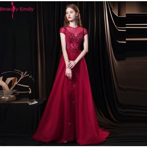 Elegant O Neck Short Sleeve Sequined Women A Line Evening Dress 2021 Fashion Beading Appliques Zipper Back Long Formal Dress