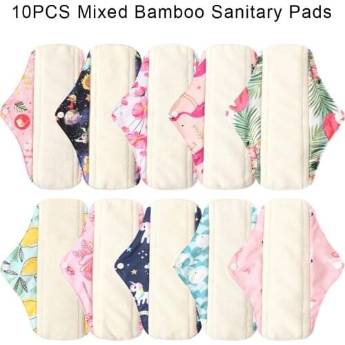 10Pcs Reusable Pads Bamboo Pads Sanitary Pads Washable Charcoal Bamboo Panty Liner Mama Maternity Menstrual Cotton Pads S M L