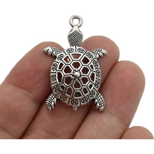 10pcs Silver Plated Turtle Charm Pendants for Jewelry Making Necklace Bracelet DIY Accessories 38x25mm