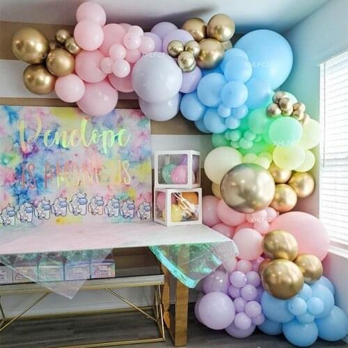 141pcs/Set Macaron Pink Purple Green Colors Balloon Garland Arch Kit Gold Chrome Metal Latex Wedding Birthday Party Decorations