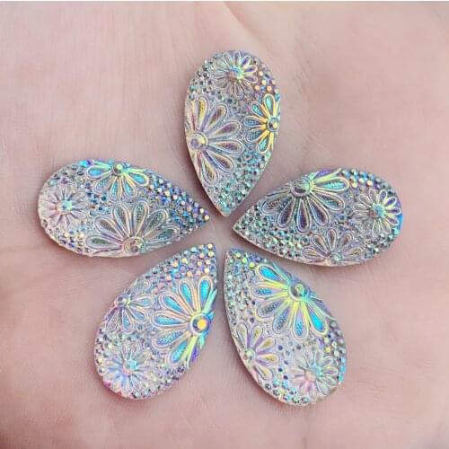 16*28mm 25pcs Colorful resin Rhinestone Flat Back Drop Shape Stones And Crystals Clothing Crafts Accessories -HW03