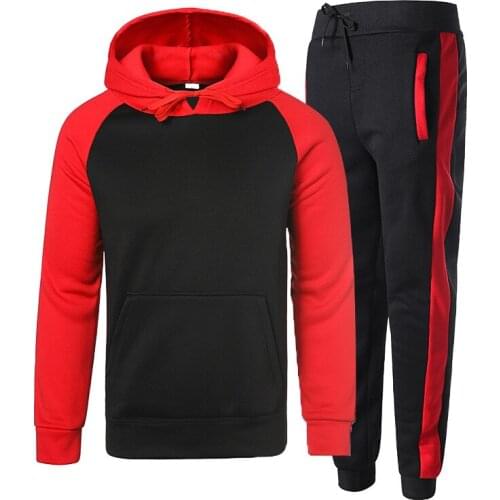 2021 New Mens Stitching Sweater Pants Raglan Set Teen Hooded Casual Sweatshirt