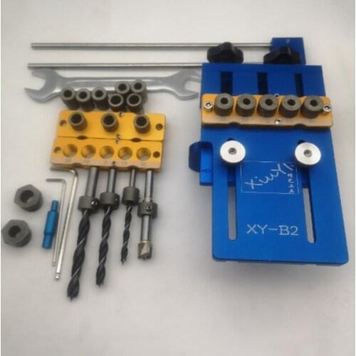 4 In 1 Hole Tenon Punching Locator Dowelling Jig for Furniture Plate Punch Aluminium Alloy Woodworking Drill Guide Kit Locator