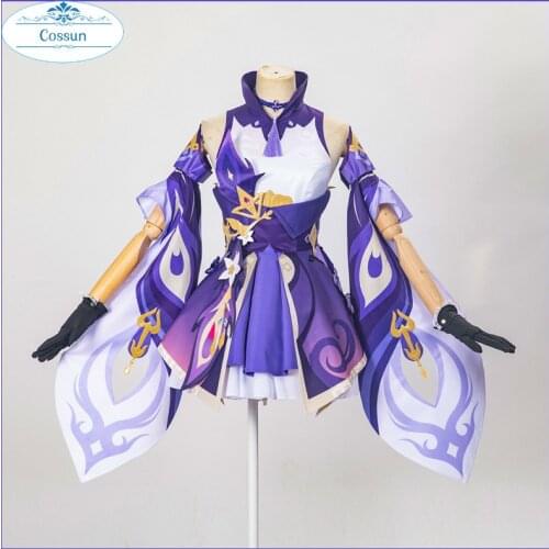 Anime Genshin Impact Keqing Game Suit Purple Lovely Dress Gorgeous Uniform Cosplay Costume Halloween Outfit For Women