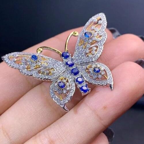Natural Sapphire Brooch, 925 Silver, Phoenix Style, Good Quality Gemstones and Luxurious Atmosphere