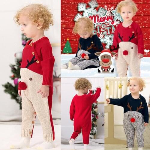 Infant Baby Boys Girls Jumpsuit knit Romper Deer Cartoon Kids Clothing Christmas Outfit Boys Girls New Year Clothes For 0-24M