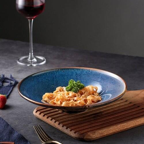 FANCITY Japanese creative personality ceramic western food pasta plate shallow soup plate kiln changed retro style straw hat