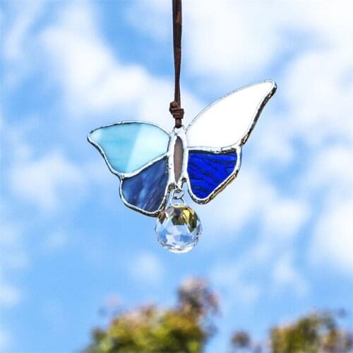H&D Stained Glass Butterfly Suncatcher Handcraft Windows Glass Hangings Ornament Rainbow Wall Art Decoration Gift Collectibles