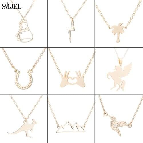 Multiple Fashion Animal Necklaces for Women Gold Color Unicorn U Shape Thunder Mountain kangaroo Pendants & Necklaces Collares
