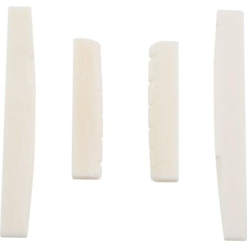 2 Sets of 4pcs 6 String Acoustic Guitar Bone Bridge Saddle and Nut Made of Real Bone