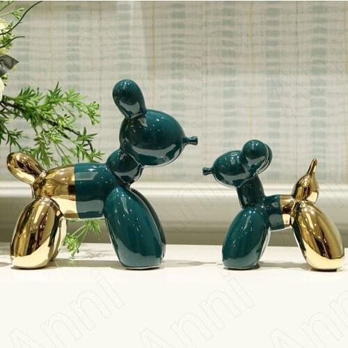 Creativity Balloon Dog Figurine Nordic Modern Gilded Craft Ceramic Animal Ornament Living Room Desktop Sculpture Home Decoration