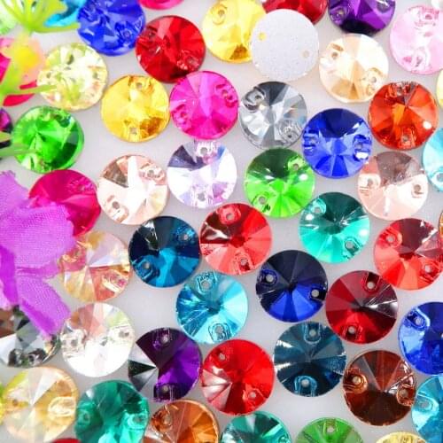 Rivoli round shape glass Crystal flatback with 2holes 6 sizes Sew on rhinestone beads crystals for wedding dress shoes bags diy