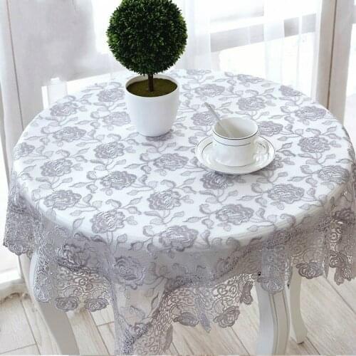 Modern Rose Flower Embroidery Lace Coffee Table Cloth Round Tablecloth Garden Mantel Tapete Christmas Wedding Party Decoration