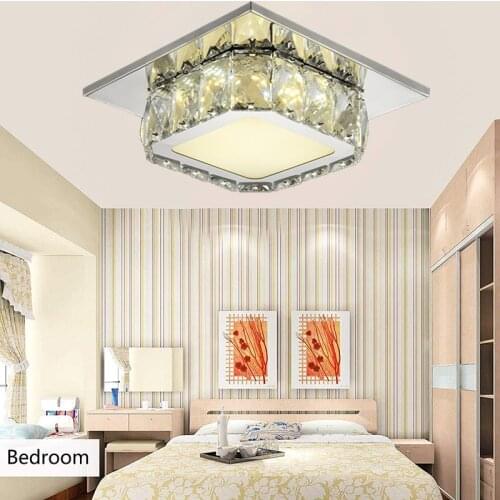 Square 12W LED Ceiling Light Crystal Stainless Steel Modern Ceiling Lamp Bedroom Lamp For Home Porch Corridor Kitchen Lighting