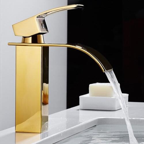 Basin Faucet Brass Gold and Black Faucet Waterfall Bathroom Mixer Chrome Bathroom basin Tap Deck Mounted Wash Sink Faucet Tap