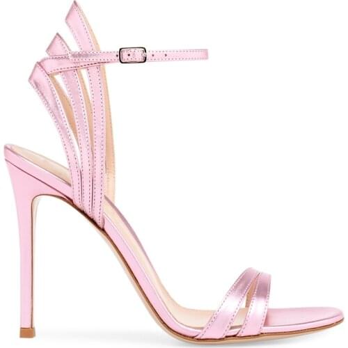 Summer elegant strap banquet stiletto high heel large size sandals powder PU custom banquet dress everyday all-match womens shoe