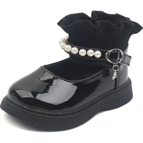 Girls Fashion Princess Leather Shoes Round Toe Pearl Woolen Mouth Dance Sweet Chic Kids Flats Fashion Cute Warm for Wedding Hot