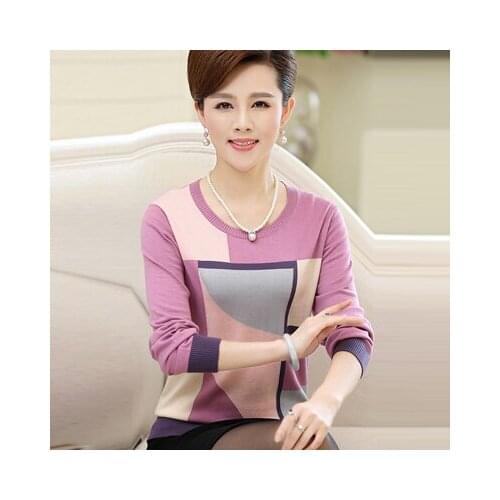 2021 New Women Sweater Autumn Winter Pullover Geometric Patterns Loose O-neck Tops M-4XL Female Sweater