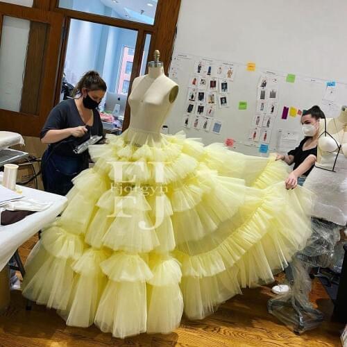 New In Fluffy Tulle Skirts Custom Made Puffy Yellow Luxury Tiered Ruffles Women Girls Long Tulle Maxi Skirt Plus Size