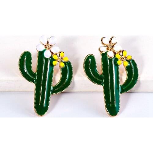 New Green Cactus Earrings Creative Retro Simple Alloy Plant Dripping Oil Earrings for Women earrings Jewelry Gift Wholesale