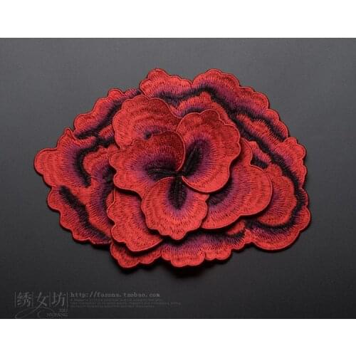 New high quality embroidered patch for clothes,parches bordados 3d poeny design big pcs sewing patches for clothing