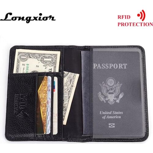 MRF6 RFID Blocking Passport Cover for Men Genuine Cow Leather Credit Cards Wallet RFID Protection Business Card Holder Wallets