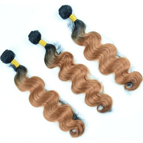 Adorable Premium Synthetic Hair Wicks 100g,Two Tone Ombre Color T1b30 Body Wave Heat Resistant Fiber Hair Weaves 20 Inch