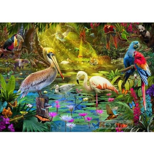 Full 5D DIY Square Diamond Painting Cross Stitch -Flamingo parrot- 3d Round Embroidery Mosaic Resin Home Decor Gift WW 001210