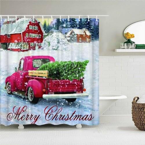Merry Christmas Fabric Shower Curtain with Hook Christmas Tree Xmas Bath Curtains Bathroom Decoration Waterproof Screen