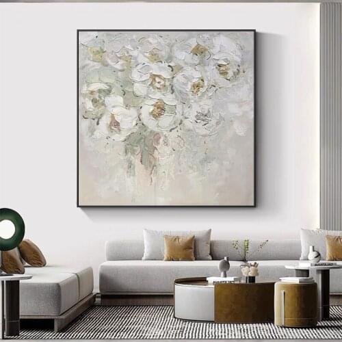 Hand Painted Abstract Oil Painting Wall Art Golden Flowers Picture Minimalist Modern On Canvas Decorative For Living No Frame
