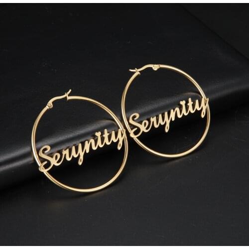 Sipuris Stainless Steel Personalized Customize Name Hoop Earrings Jewelry For Women Girls Circle Earring Fashion 30-60 MM