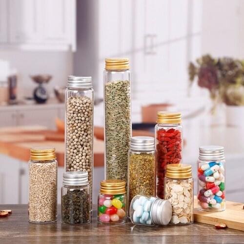 1pc 25/30/40/50/60/70/90/125/150/180ml Glass Bottle Vials Jars with Screw Cap DIY Wedding Home Decor Storage Spice Bottles Jars