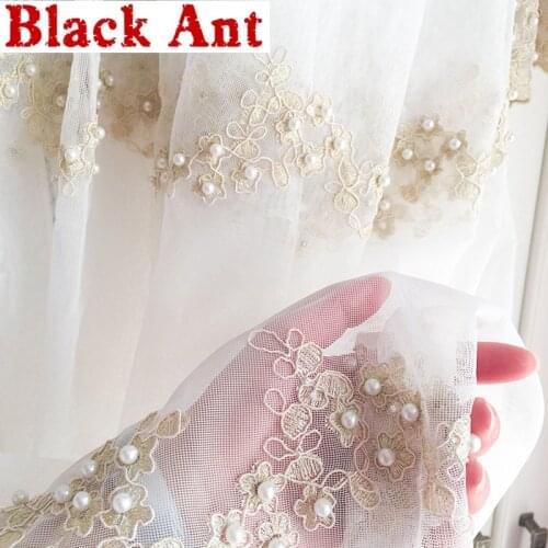 Light Luxurious Pearl Tulle Curtain Noble Embossed Embroidered Sheer Voile For Bedroom Living Room Villa Window Screen X774F