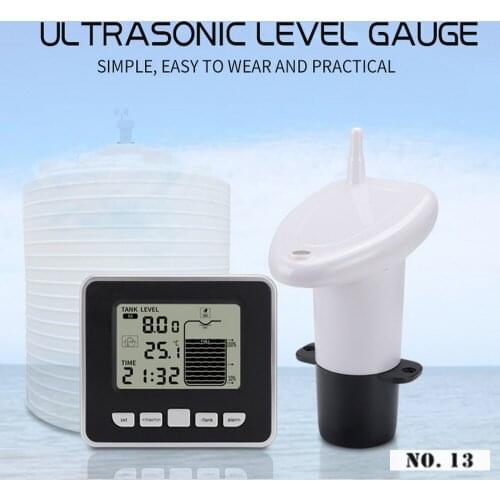 Ultrasonic Water Tank Level Meter Temperature Sensor + 3.3 Inch LED Display Liquid Depth Indicator Time Alarm Transmitter Tools