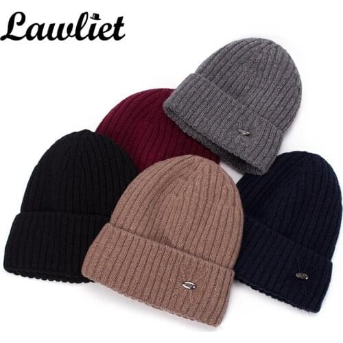 Lawliet Knitted Man Winter Hat Skullies Beanies Solid Ribbed Wool Baggy Cap Soft Warm Fleece Lined Male Hats Bonnet Ski Cap A471