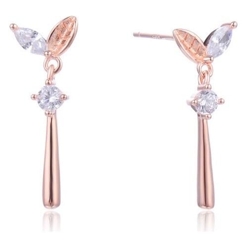 YJAR002093 New Fashion Simple Rose Golden Dragonfly Inlaid with Zirconium Pendant Jewelry S925 Pure Silver Stud Earrings