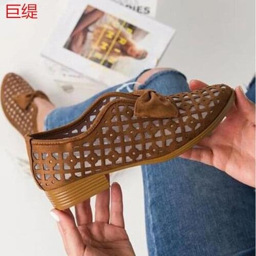 Women sandals Flock Slip On 2CM Square heel High heels Round Toe Butterfly-knot Shallow sandal women shoes 2020 size 35-42 black