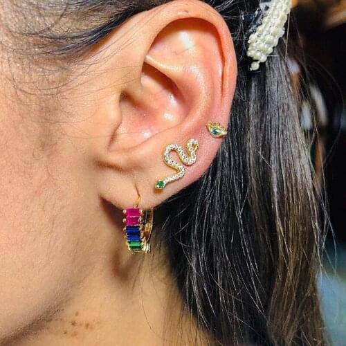 2020 New Colorful Cz Round Shape Hoop Earrings Ladies Grils Fashion Shiny Cz Rainbow Earrings For Women Wedding Jewelry