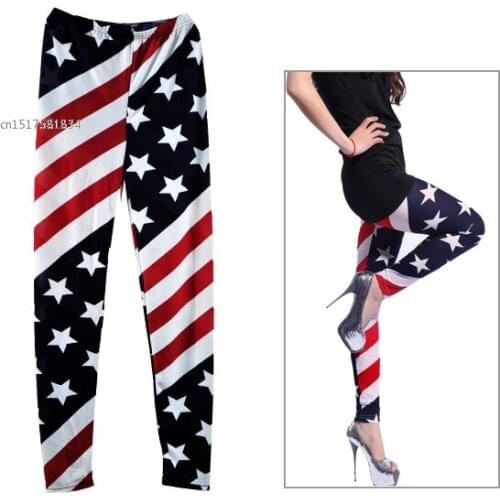 Fashion Women American Flag Stripe Star Print Leggings Lady Summer Skinny Pants Cropped Jeans dropShipping