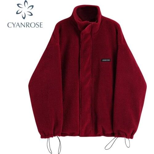 Women Lamb Wool Coats Korean Kawaii Harajuku Style Thickened Stand Collar Casual Oversized Coats 2021 Winter New Female Clothing