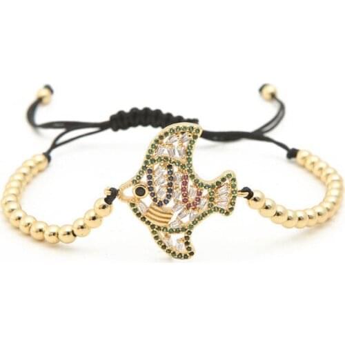 Gold silver micro pave cz Cubic Zirconia rope adjusted Copper Beads Braiding Bracelet fish bracelet ur4 Charm Braided Bangles