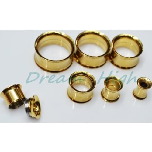 Golden Flesh Tunnels Internally Threaded Ear Plugs Titanium Trumpet shaped Fashion Ear Piercing Body Jewelry Free Shipping 6-20