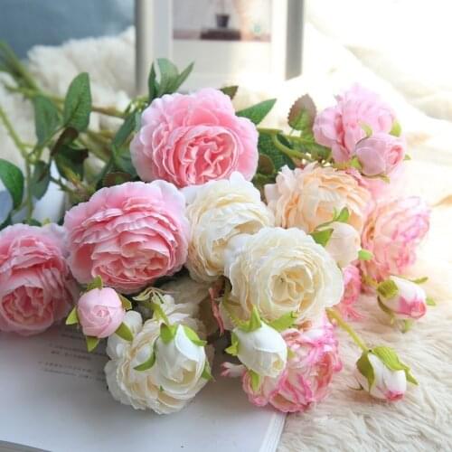 1PCS 3 Heads Rose Silk Artificial Peony Flower for Home Wedding Wall Flower Decoration flower Party Decor