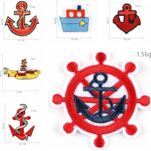 1PCS Cartoon undersea boat Embroidered Patches Iron On for Clothing steering wheel ships anchor Appliques Flower Badges Parches