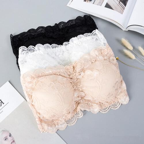 1pcs Sexy Womens Lace Floral Bralet Bra Bustier Back Closure Bandeau Crop Top Padded Bra Bralette Strapless Tube Top Lingerie