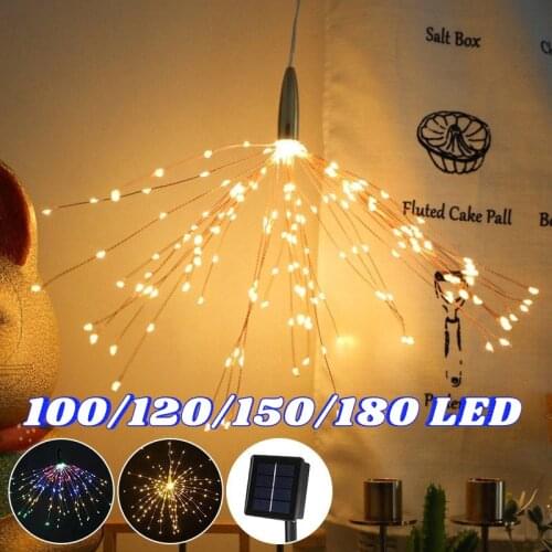 100/120/150/180 LED Solar Powered Fairy Lights Hanging Starburst Firework Christmas String Lights Foldable Garland Outdoor Decor