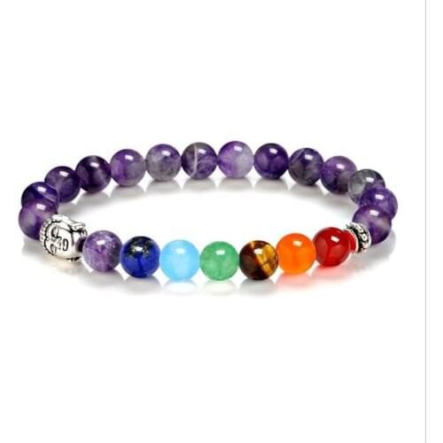11 STYLE 7 Chakra Reiki Rainbow Stone Beads Bracelet Buddha Head Healing Balance Purple Lava Yoga Beads Bracelet Jewelry