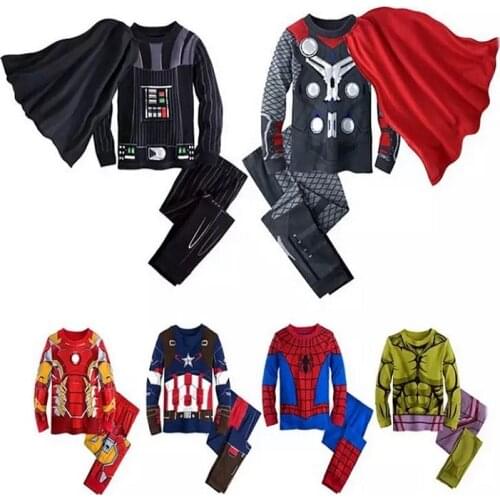 2Pcs Marvel Superheroes Sets for Boy Kids Sweatshirt Spider-Man Costume Cosplay Children Captain America Clothing With cloak