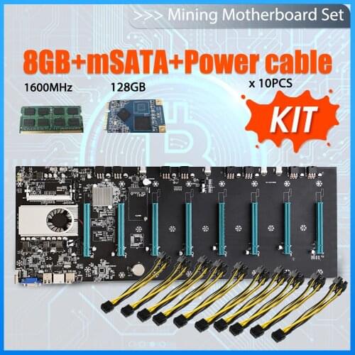 2021 BTC-S37 Mining Motherboard Set 8 CPU Miner Bitcoin Crypto Etherum Mining Set w/8GB DDR3 128GB mSATA SSD Power Cable D37 T37