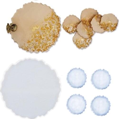 5Pcs DIY Large Silicone Round Coaster Resin Casting Molds Kit Resin Irregular Coaster Mould Home Decoration Craft Making Tool